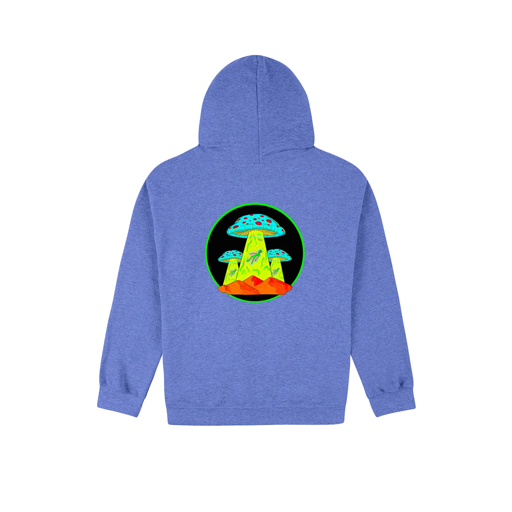 Altiplano Mushroom UFO hoodie in Heather Sport Royal - back print