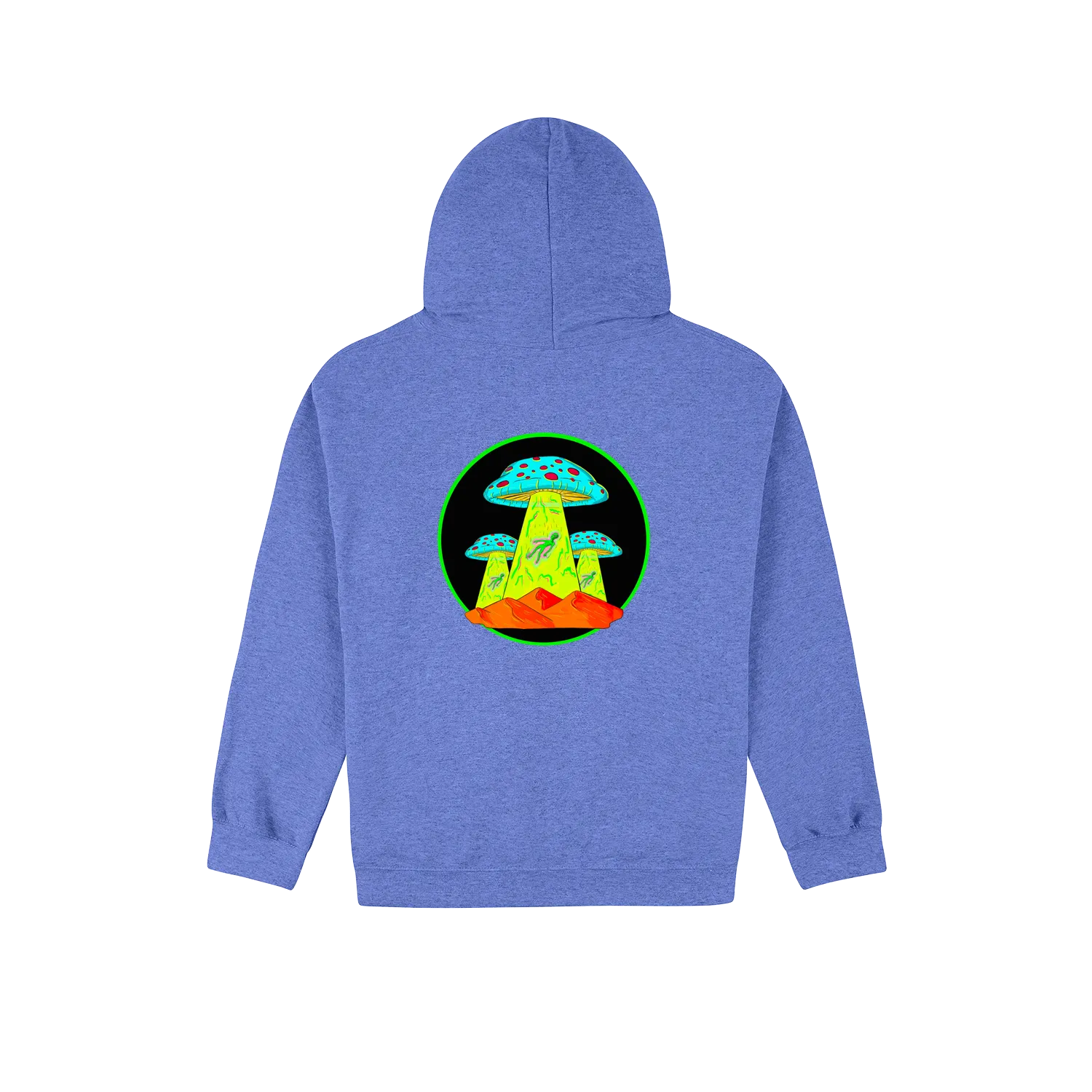 Altiplano Mushroom UFO hoodie in Heather Sport Royal - back print