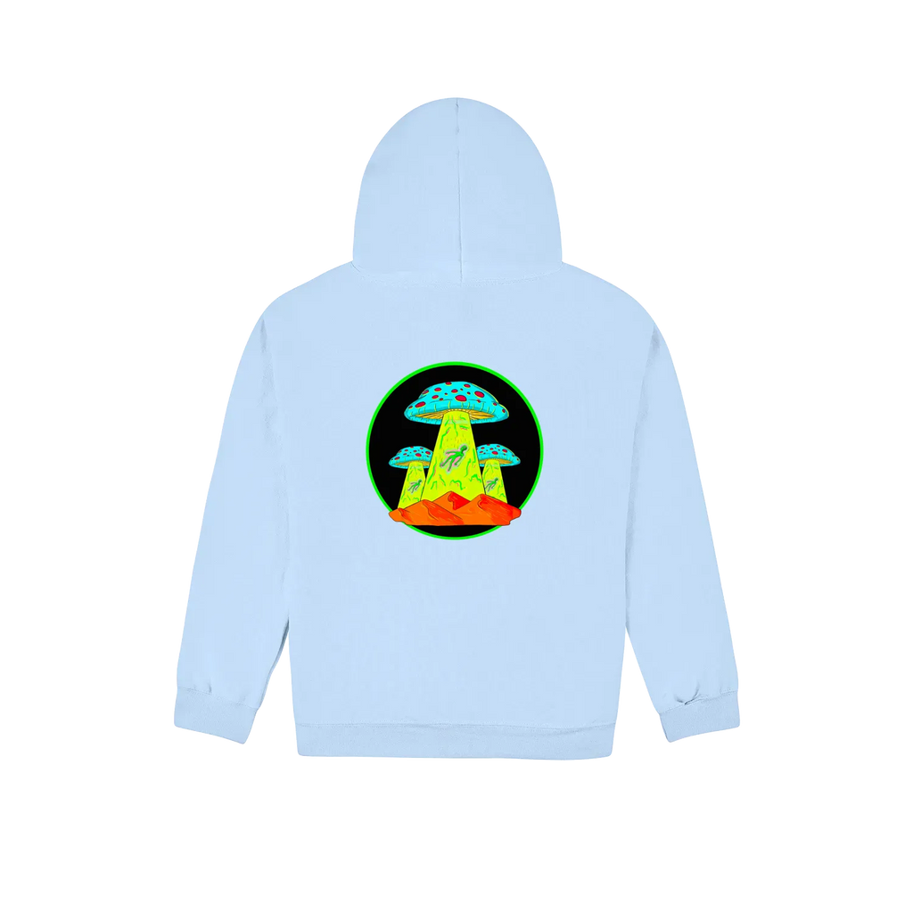 Altiplano Mushroom UFO hoodie in Light Blue - back print