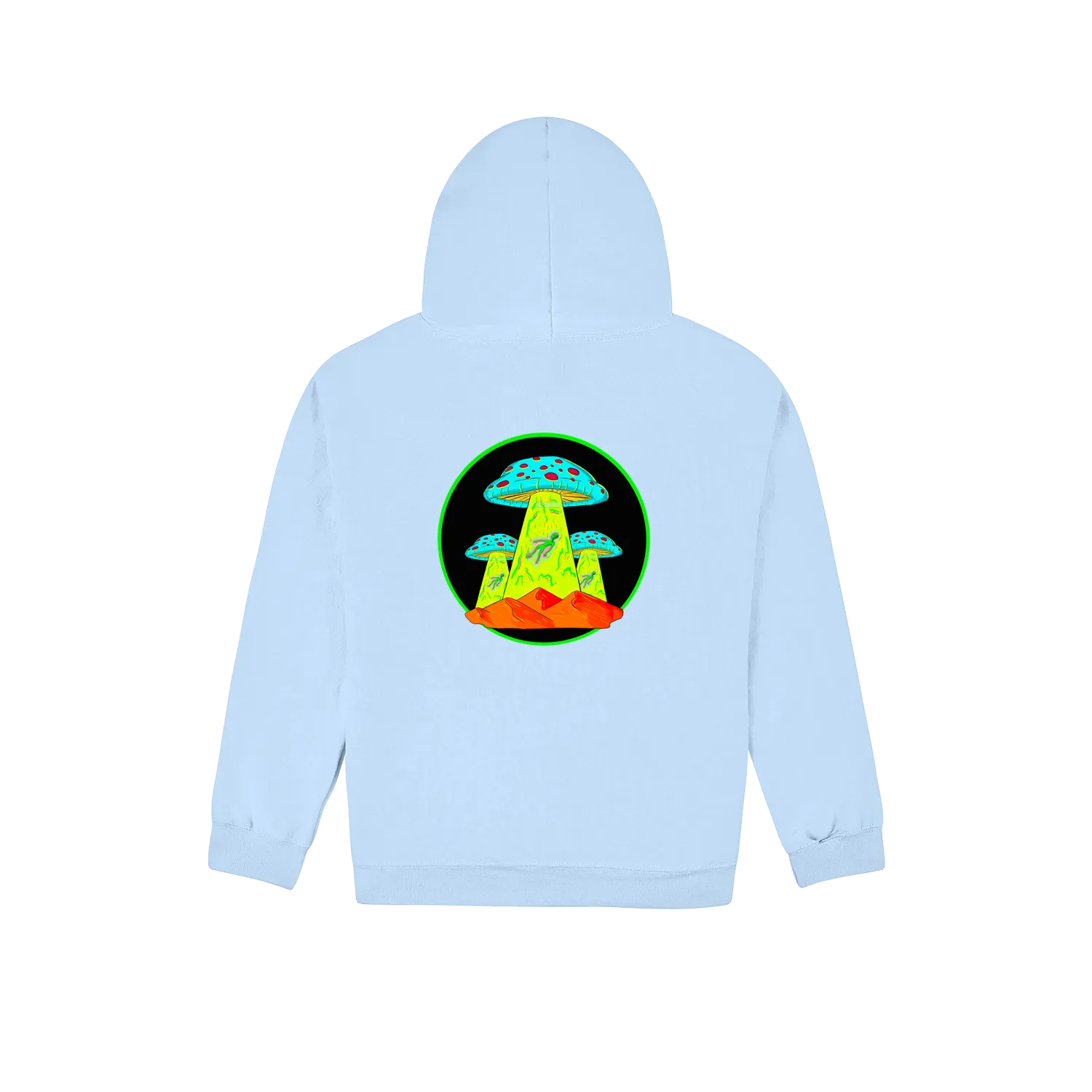 Altiplano Mushroom UFO hoodie in Light Blue - back print