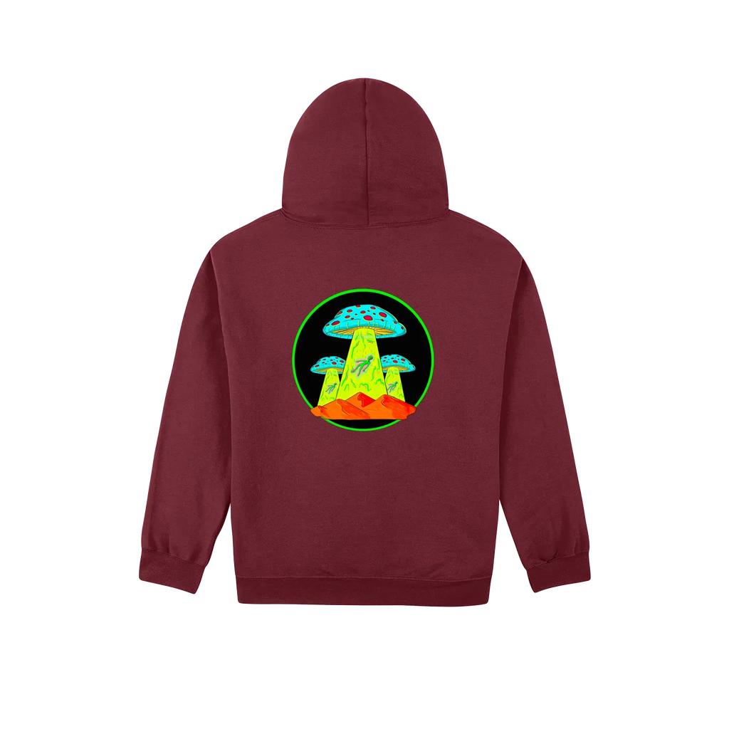 Altiplano Mushroom UFO hoodie in Maroon - back print