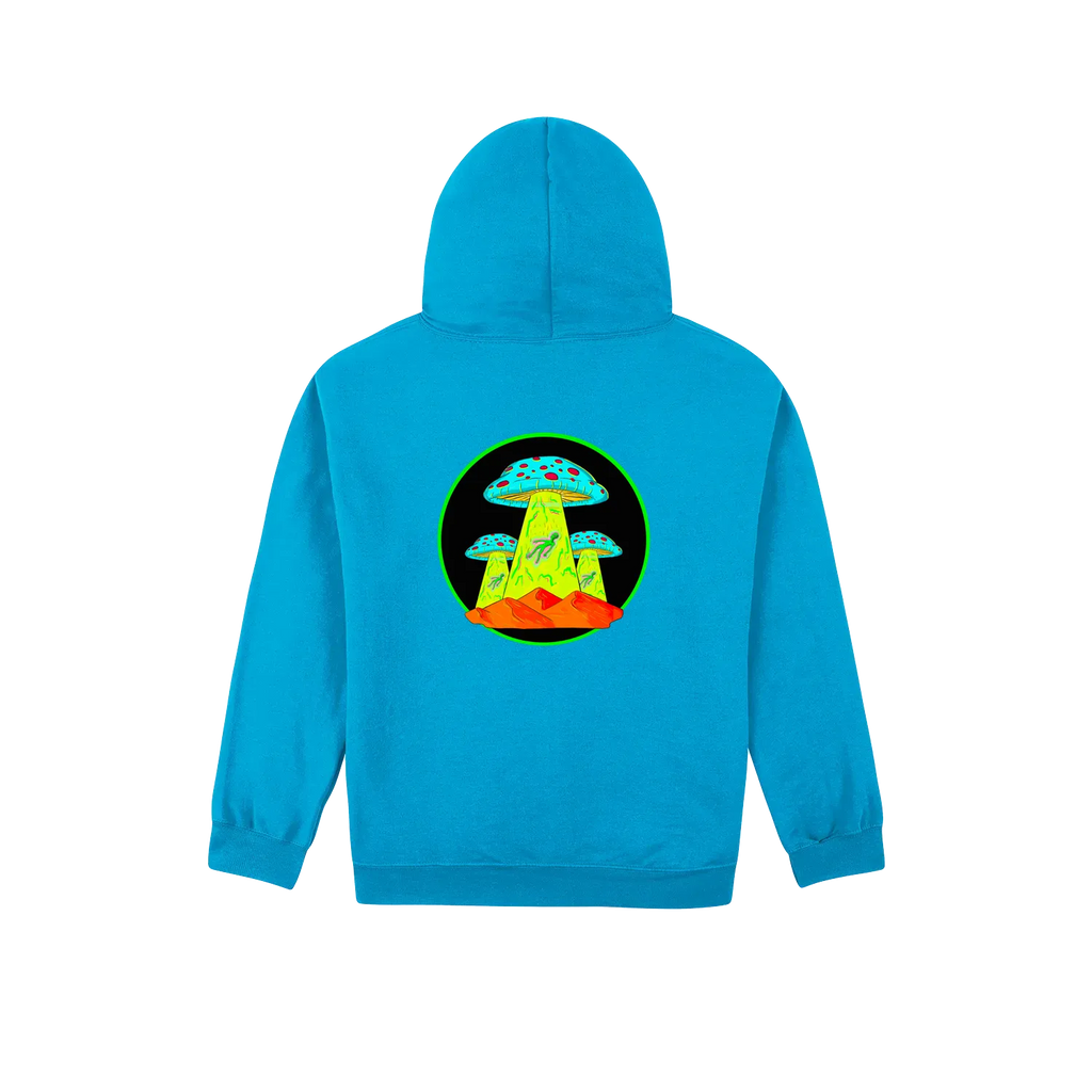 Altiplano Mushroom UFO hoodie in Sapphire - back print